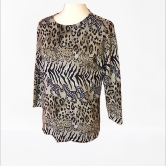 Vintage 90s safari leopards n zebras knit top - Picture 1 of 8